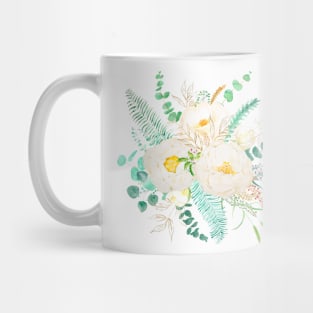 white peony flowers watercolor Mug